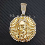 HIP HOP ICED OUT LAB DIAMOND GOLD PLATED LARGE JESUS FACE PENDANT