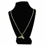Hip Hop Iced Out Gold Plated CZ Beretta Gun Pendant w/ 24" Rope Chain Necklace