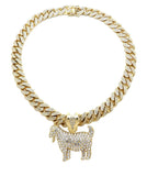 Hip Hop GOAT Pendant & 12mm 20" Iced out Box Lock Cuban Choker Chain Necklace