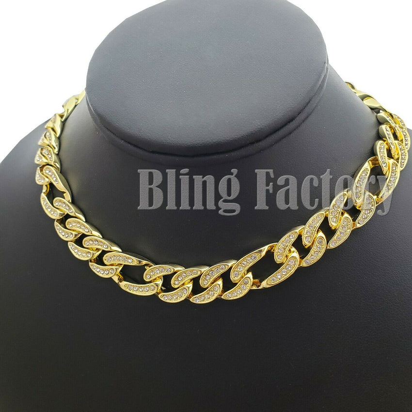 Hip Hop Men Quavo Rapper Gold PT Iced Out 12mm 16 Figaro Choker Chain