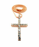 NEW ICED OUT ROSE GOLD PLATED CZ CROSS PENDANT & 24" BOX CHAIN NECKLACE