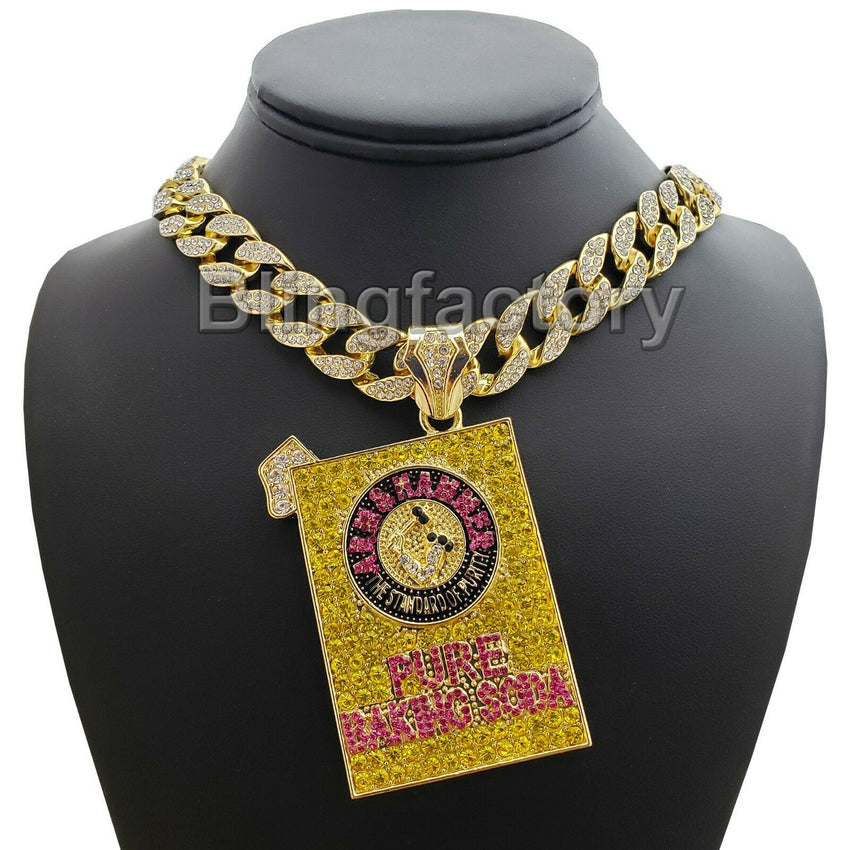 Hip Hop Pure Baking Soda Large Pendant & 18" Full Iced Cuban Choker Chain Necklace