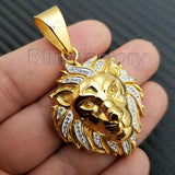 HIP HOP ICED OUT STAINLESS STEEL LAB DIAMOND GOLD PLATED LION HEAD PENDANT