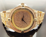 Mens Hip Hop Gold Plated Iced Out Techno Pave Bling Rapper's Metal Band Watch