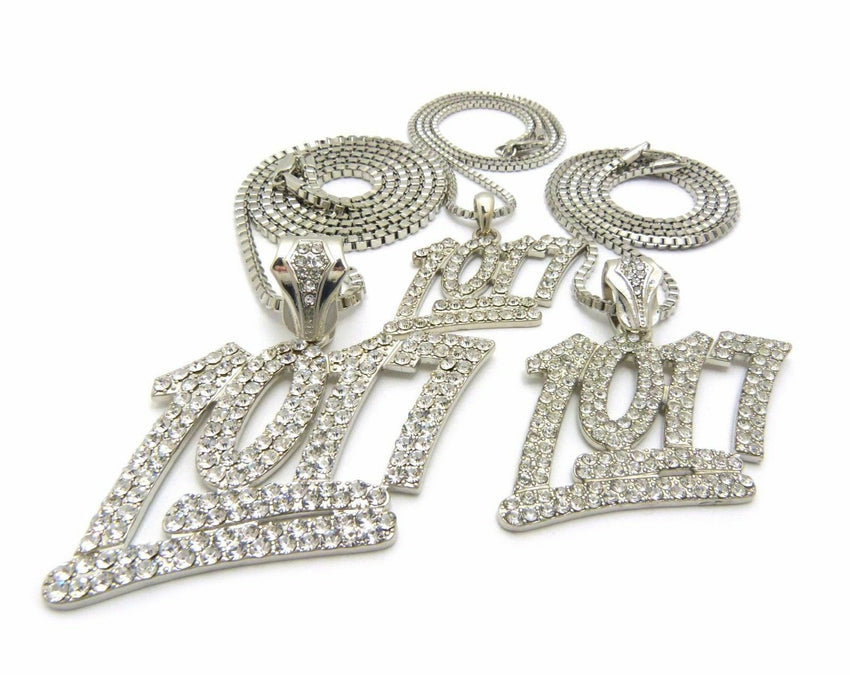 Iced Hip Hop 3pcs of 1017 Pendant w/ 20",24",30" Box Chain 3 Necklace Set