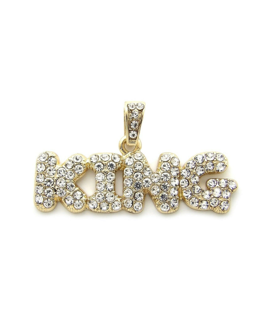 Iced Out Bubble Letter KING Pendant & 24" Box, Cuban, Rope Chain Hip Hop Necklace