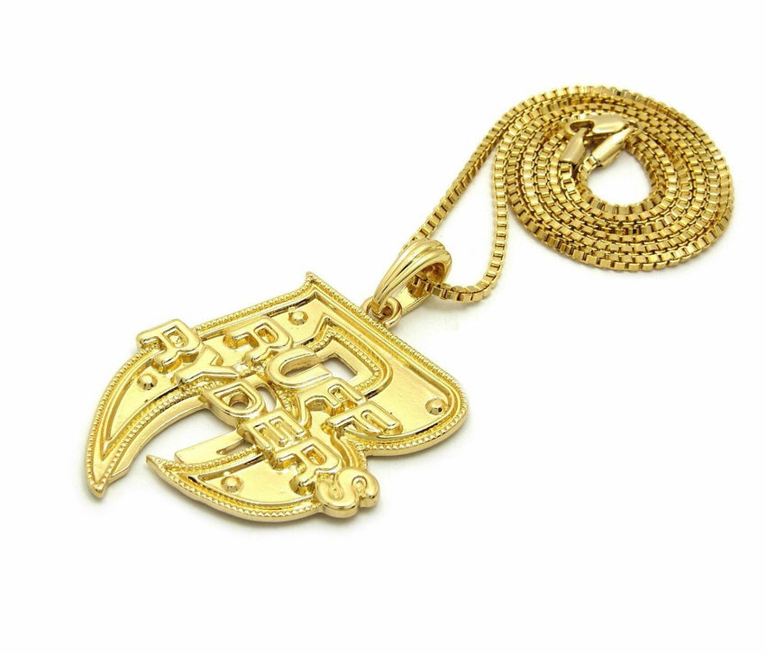 Hip Hop Gold plated Rapper's Ruff Ryder R Pendant & 24" Box Chain Necklace