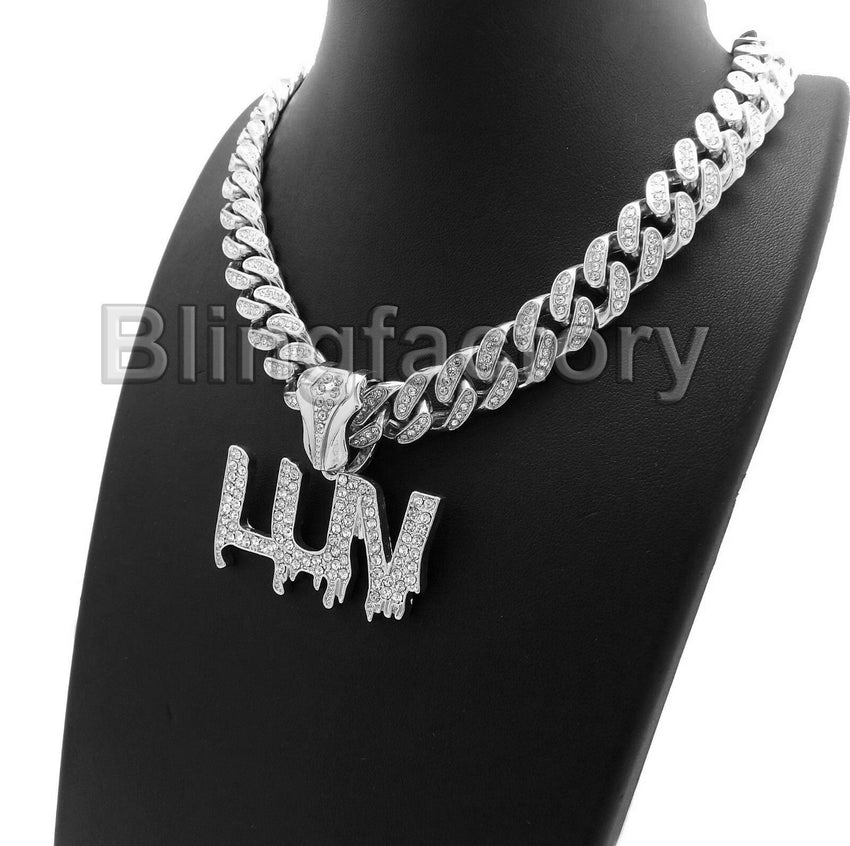 Hip Hop Uzi Vert LUV pendant & 18" Full Iced out Cuban Choker Chain Necklace