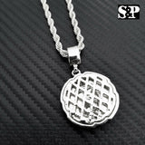 New Hip Hop Iced Out Praying Hand w/ Cross Pendant & 4mm 24" Rope Chain Necklace