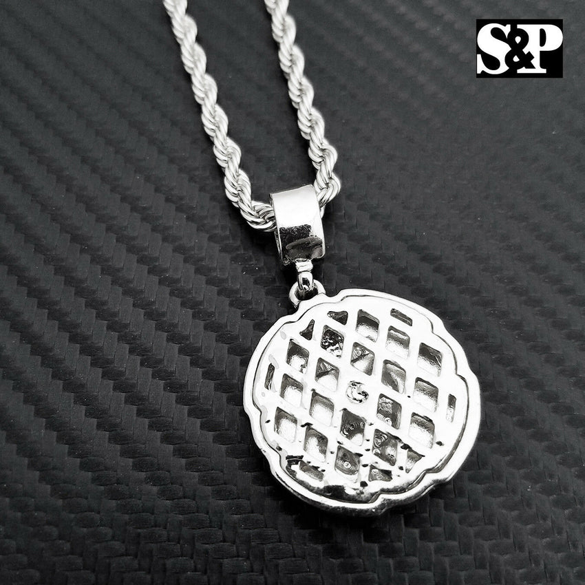 New Hip Hop Iced Out Praying Hand w/ Cross Pendant & 4mm 24" Rope Chain Necklace