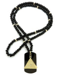 Hip Hop Iced Egyptian Pyramid & Dog Tag Pendant w/ 6mm 30" Wooden Bead Necklace