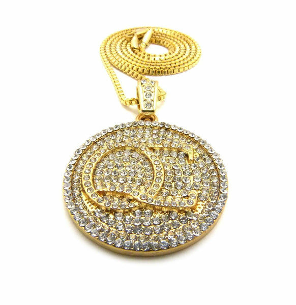 Qc Chain Iced Out Quavo QC Round Pendant & 24
