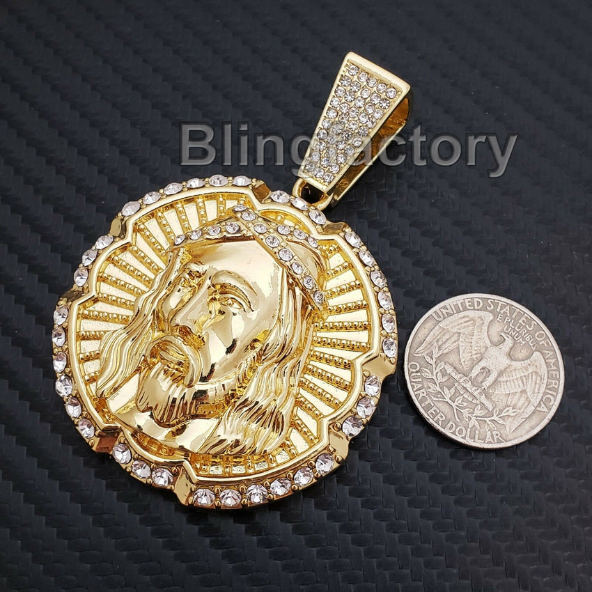 HIP HOP ICED OUT LAB DIAMOND GOLD PLATED LARGE JESUS FACE PENDANT