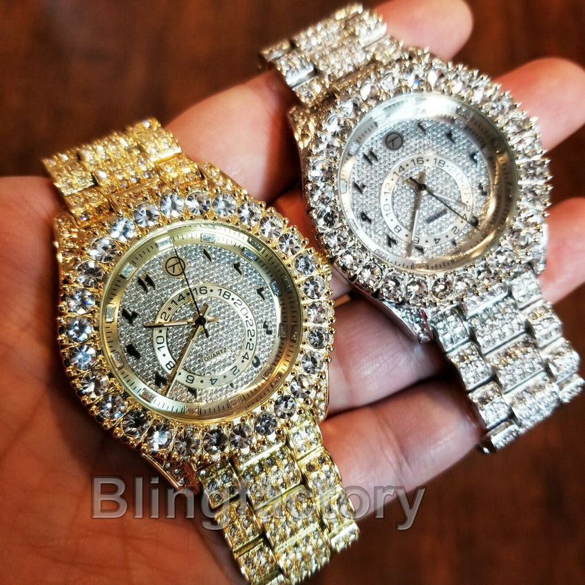 Men's Iced out Luxury Rapper's Lab Diamond Metal Band Dress Clubbing wrist Watch