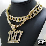 Hip Hop 1017 Pendant w/ 18" 1 ROW DIAMOND Choker Chain Set & 16" Full Iced Cuban Necklace set