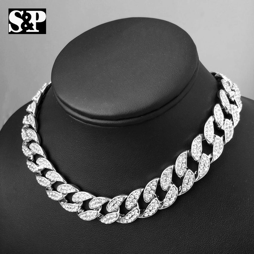 Hip Hop SON GOKU pendant w/ 18" Full Iced Cuban & 1 ROW DIAMOND Choker Chain Set