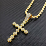 Hip Hop Iced out Bubble style Cross Pendant & 4mm 24" Rope Chain Necklace