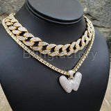 Hip Hop Bubble Letter "W" & 18" Full Iced Cuban & 1 Row Tennis Choker Chain Necklace Set