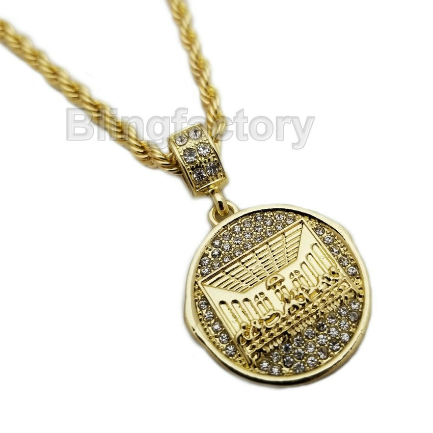 Hip Hop Iced out Lab Diamond Last Supper Pendant & 4mm 24" Rope Chain Necklace