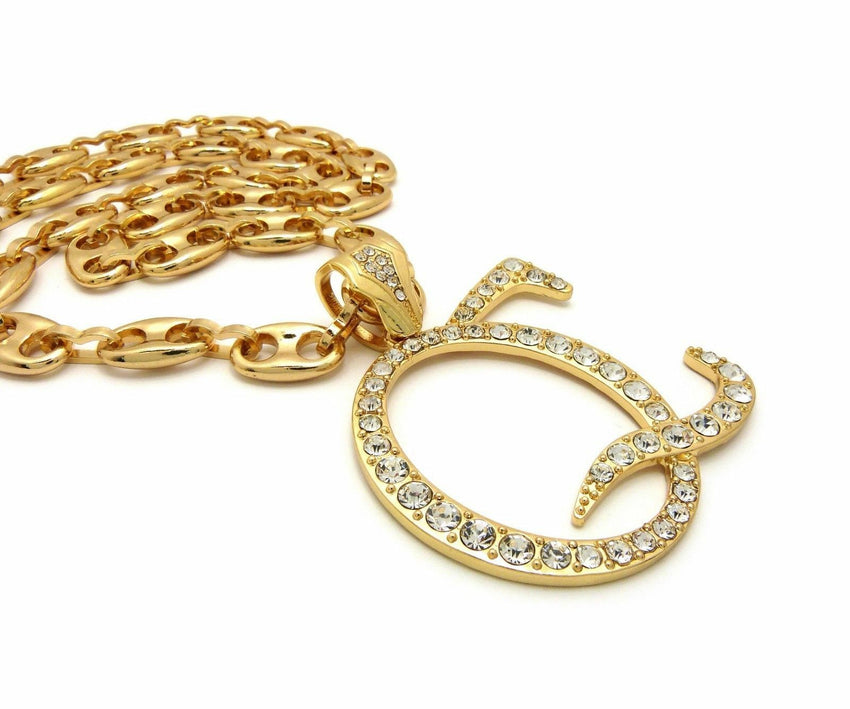 New Iced Out Gold plated 'QC' Pendant & 12mm 30" Marina Chain Hip Hop Necklace
