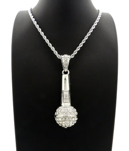 HIP HOP ICED OUT SILVER PLATED MICRO PHONE PENDANT & 4mm 24