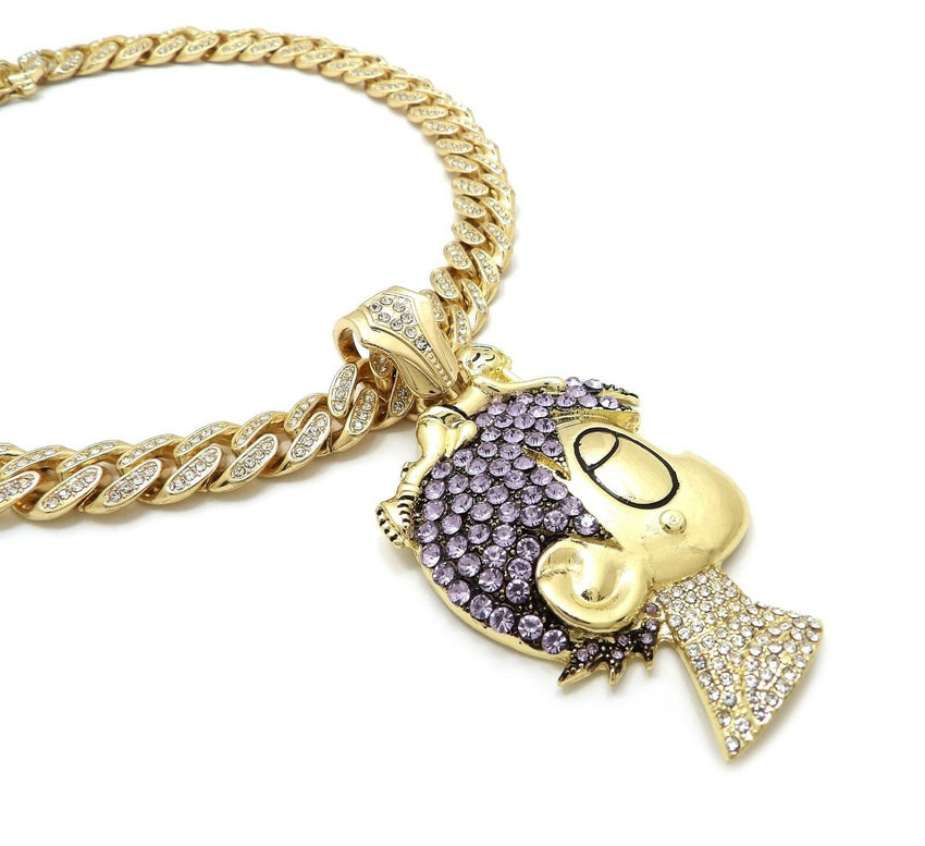 Hip Hop Uzi Vert LUV pendant & 18" Full Iced out Cuban Choker Chain Necklace