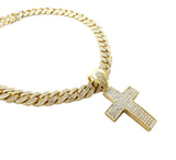 Hip Hop Cross Pendant & 12mm 20" Iced out Box Lock Cuban Choker Chain Necklace
