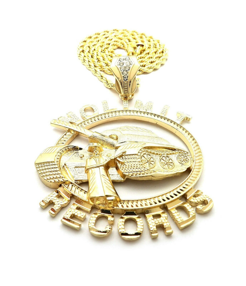 HIP HOP ICED OUT GOLD PT NOLIMIT RECORDS PENDANT & 4mm 24" ROPE CHAIN NECKLACE