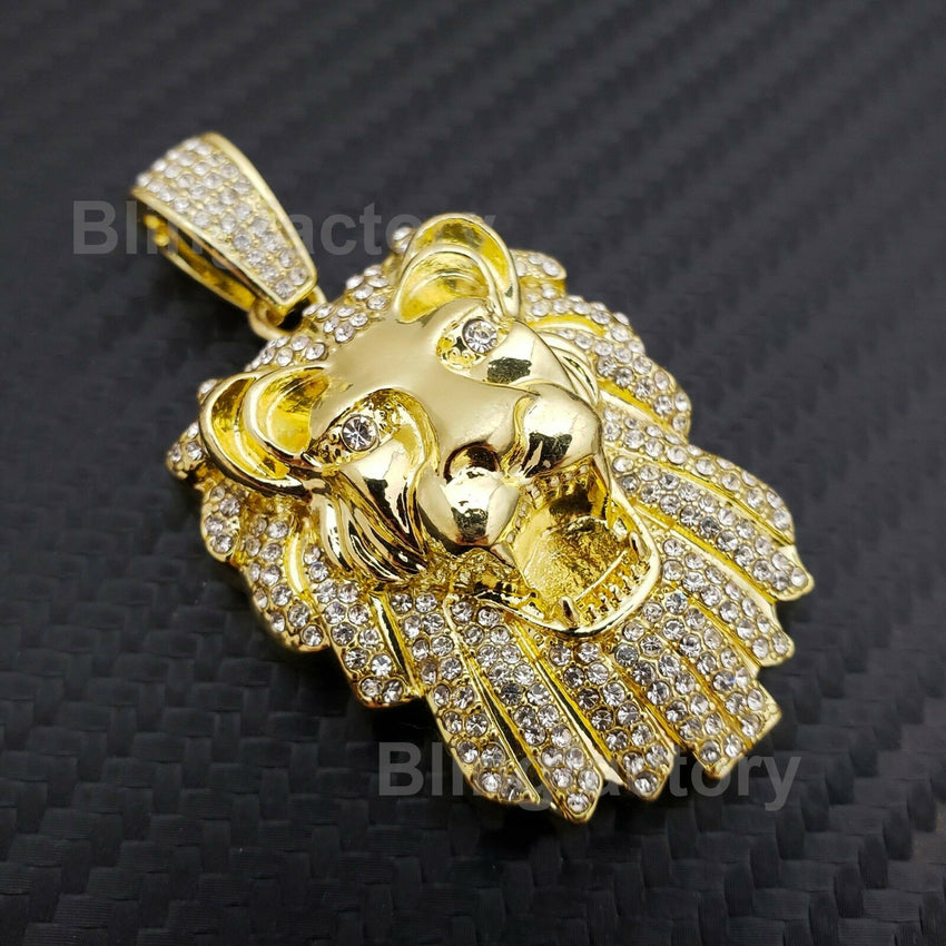 Hip Hop Iced out Lab Diamond Lion Head Pendant & 18" 1 Row Tennis Chain Necklace