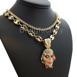 Hip Hop Jigsaw pendant w/ 24" Gucci Chain & 18" 1 Row Tennis Choker Chain Necklace Set