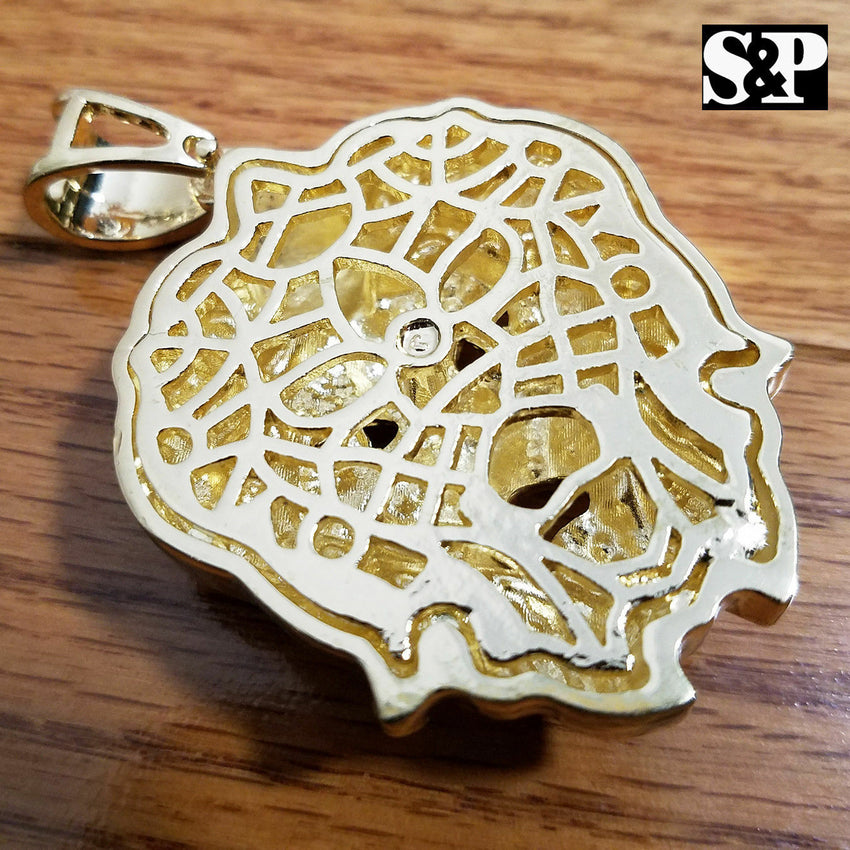 HIP HOP ICED OUT RAPPER STYLE LAB DIAMOND GOLD PLATED LARGE LION HEAD PENDANT