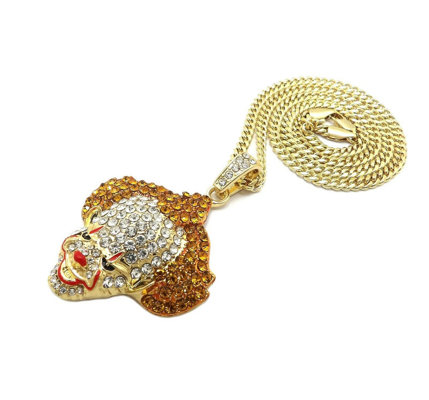 Iced Out Bling Crazy Clown Pendant & 24" Box, Rope, Cuban Chain Hip Hop Necklace