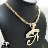 Hip Hop Eye of Horus w/ 18" Full Iced Cuban & 1 ROW DIAMOND Choker Chain Necklace Set