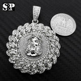 HIP HOP ICED OUT LAB DIAMOND SILVER PLATED UNIQUE STYLE JESUS FACE ROUND PENDANT
