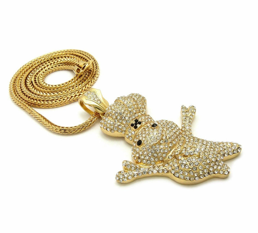 NEW ICED OUT BLING "DOUGH BOY" PENDANT & 4mm 36" FRANCO CHAIN HIP HOP NECKLACE