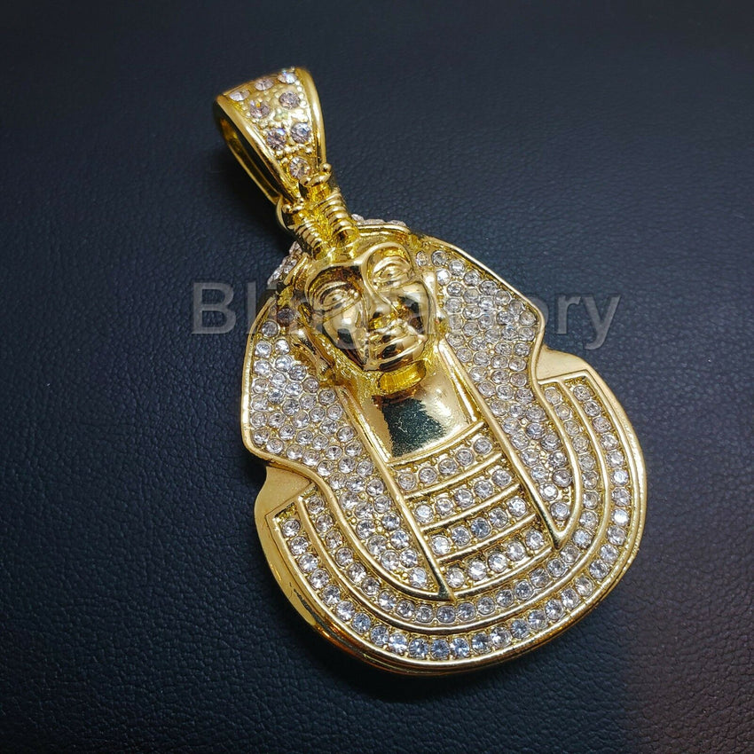 HIP HOP ICED OUT LAB DIAMOND GOLD PLATED RAPPER'S EGYPT KING PHARAOH PENDANT