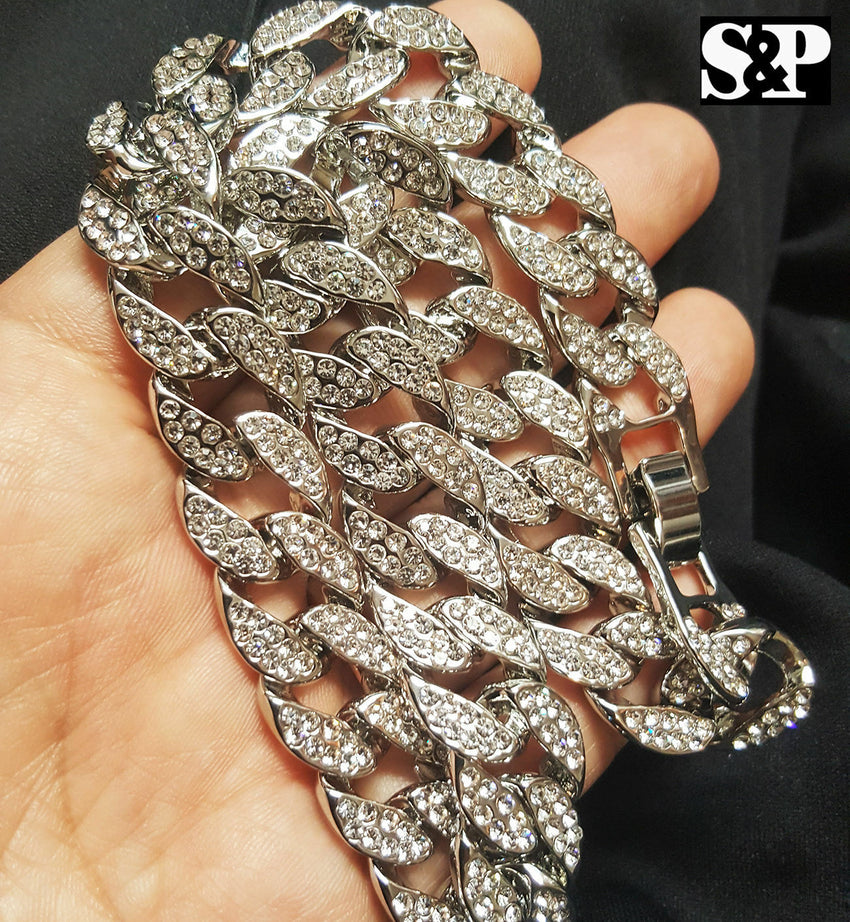 Hip Hop 37 Rip Mary Gun & 18" Full Iced Cuban & 1 ROW DIAMOND Choker Chain Necklace Set