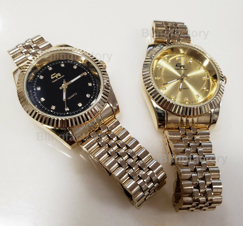 Men's Gold plated Luxury Designer Style Metal Band Dress Wrist Watch