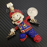 Iced out Hip Hop Mario Gun Man Gold & Silver plated Lab Diamond Large Pendant