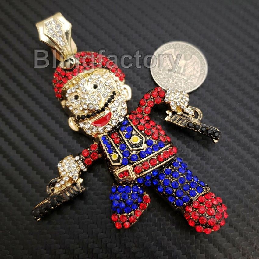 Iced out Hip Hop Mario Gun Man Gold & Silver plated Lab Diamond Large Pendant