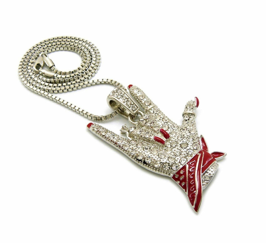 Women's Cardi B I Love You Hand Sign Pendant & 24" Box, Cuban Chain Necklace