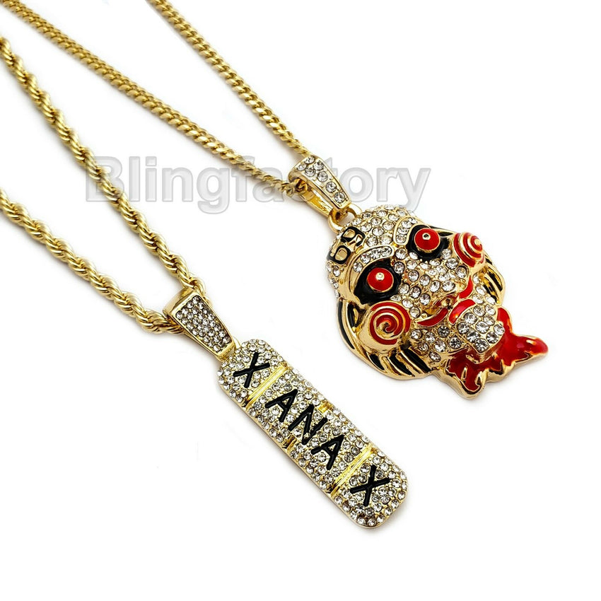 Hip Hop Iced out Saw & XANAX Pendant & 20" 24" Rope, Cuban Chain Necklace set