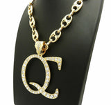 New Iced Out Gold plated 'QC' Pendant & 12mm 30" Marina Chain Hip Hop Necklace