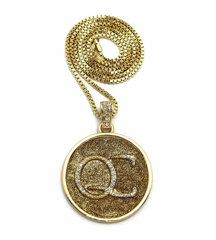 Bling Round Sand durst QC Pendant & 24" Rope, Cuban, Box Chain Hip Hop Necklace