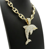 Hip Hop Iced out YOUNG DOLPH Dolphin Pendant & 20" 24" 30" Marina Chain Necklace