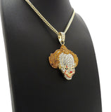 Iced Out Bling Crazy Clown Pendant & 24" Box, Rope, Cuban Chain Hip Hop Necklace
