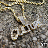 Hip Hop Iced out Lab Diamonds CULTURE Pendant & 4mm 24" Rope Chain Necklace