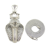 Iced Out King Crowned Cobra Pendant & 24" Box, Cuban, Rope Chain Hip Hop Necklace