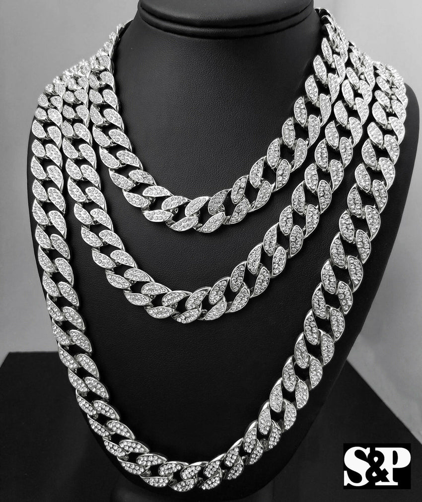 Hip Hop Quavo Full Iced Out 16",18", 24", 30" Miami Choker Cuban Link Necklace