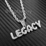 Hip Hop Iced out Lab Diamond LEGACY Pendant & 4mm 24" Rope Chain Necklace